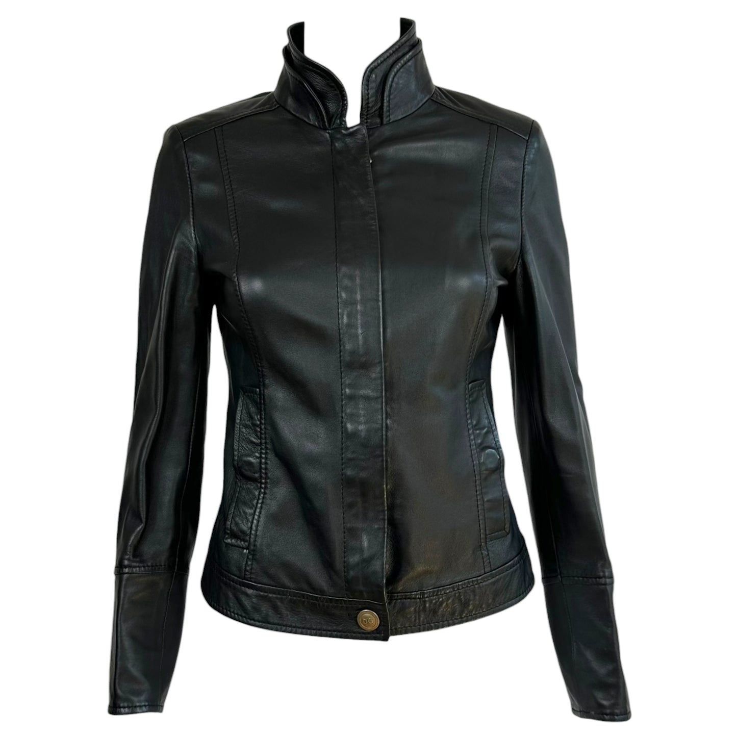 Dolce & Gabbana Black Logo Button Cuff Leather Jacket