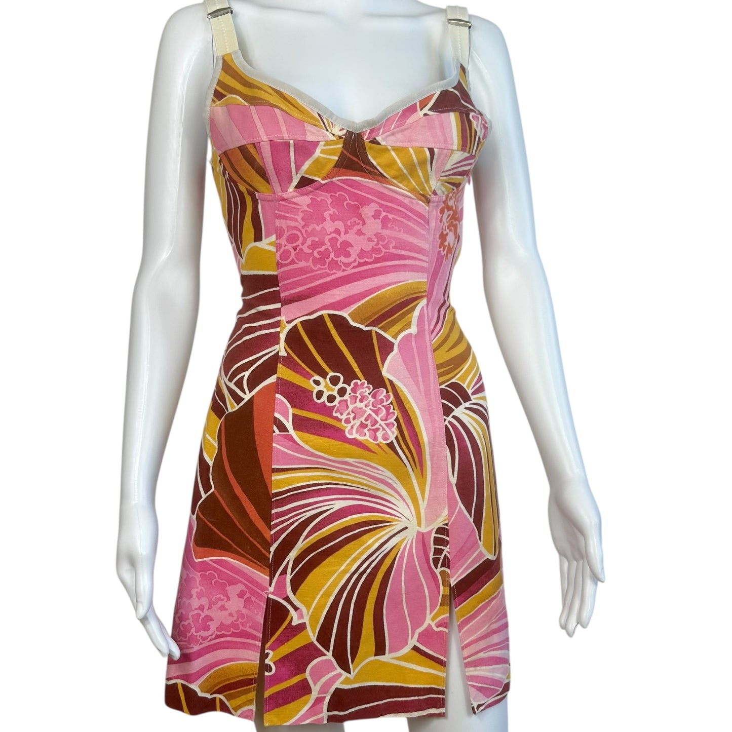D&G Pink Floral Mini Dress with Sweetheart Neckline