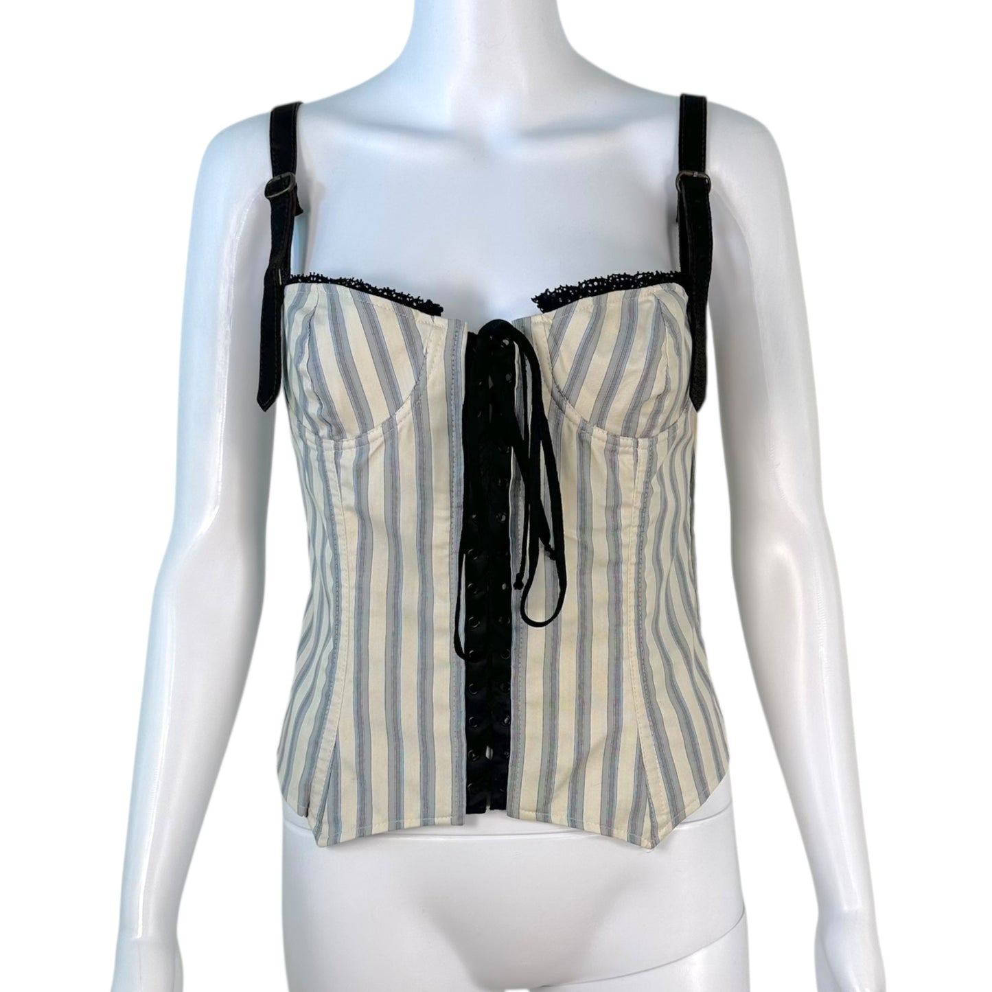 D&G Dolce & Gabbana Blue & White Striped Lace Up Corset NEW