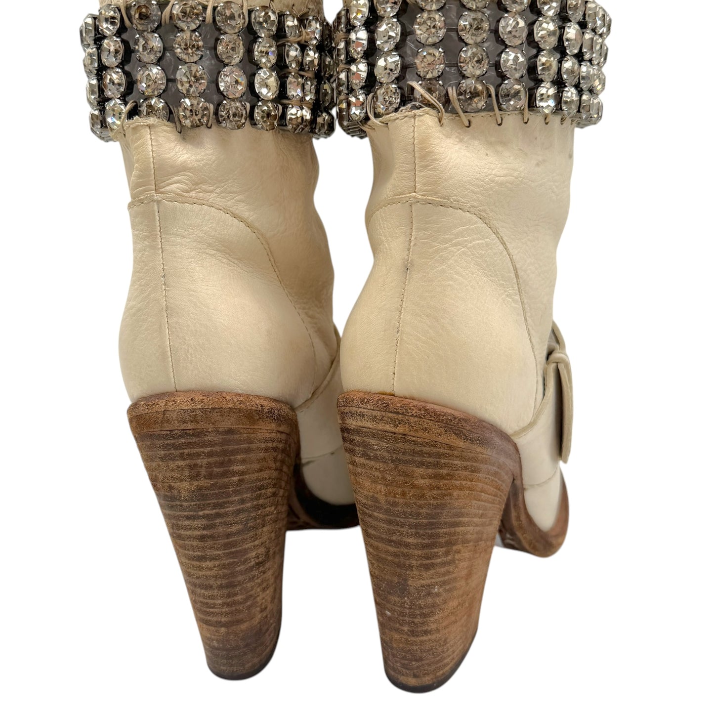 Dolce & Gabbana White Leather & Crystal Heeled Boots