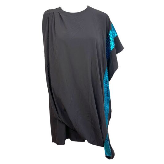 Missoni Brown Silk & Turquoise Sequin Embellished Asymmetrical Batwing Sleeve Mini Dress