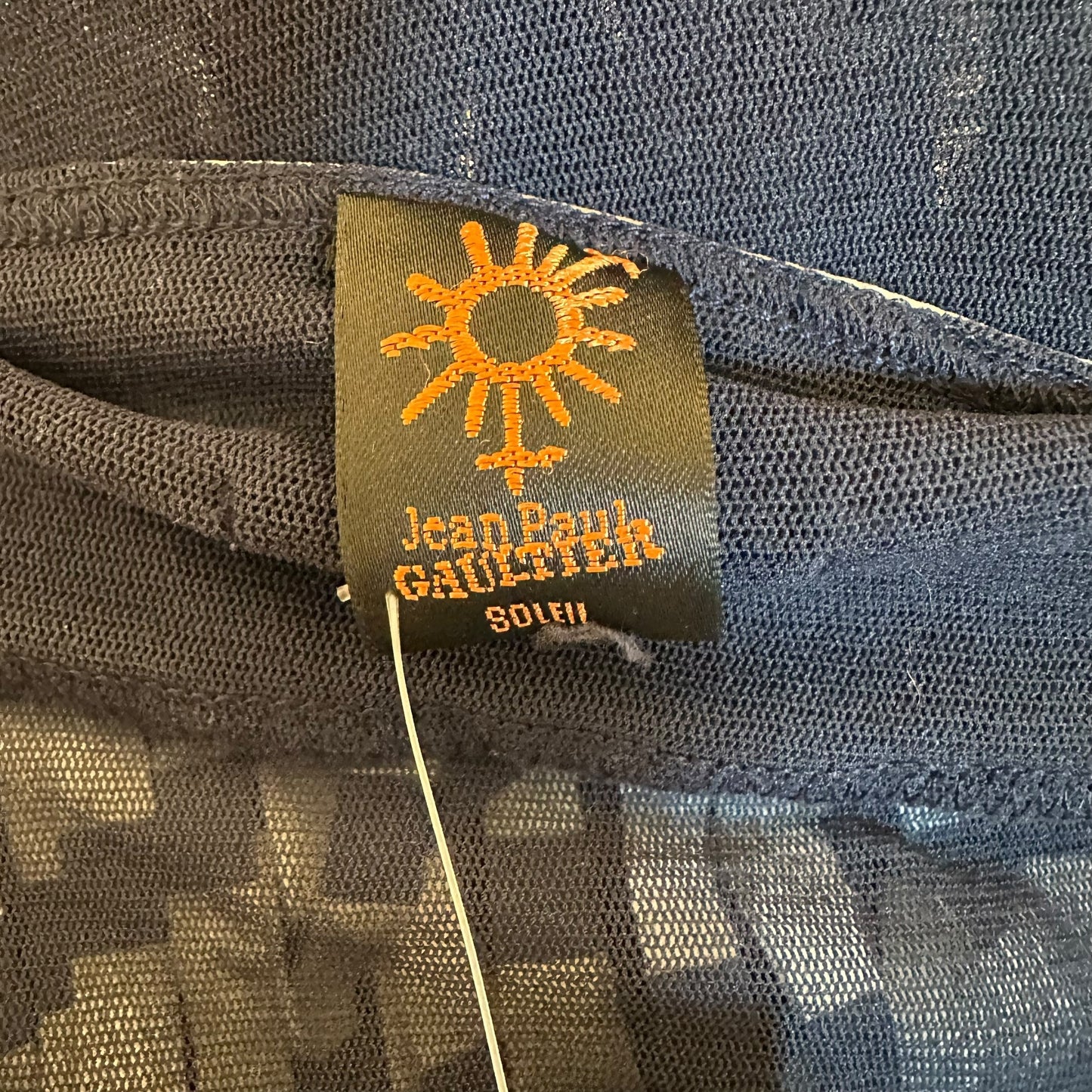 Jean Paul Gaultier Soleil Striped Fringe Trim Navy Blue Mesh Tank