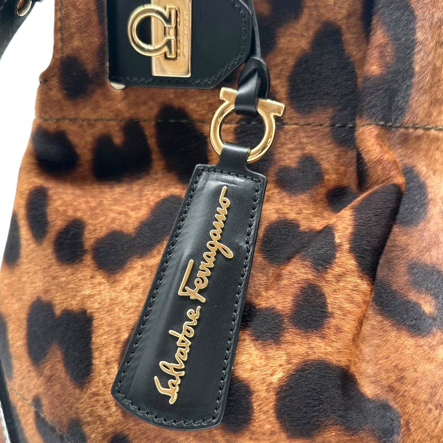 Salvatore Ferragamo Leopard Print Ponyhair 2-Way Bag