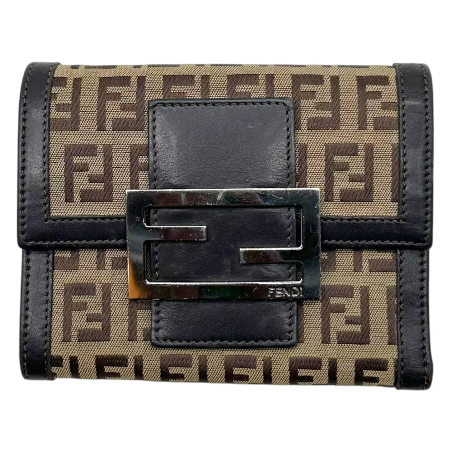Fendi Tri-Fold Wallet Brown Zucchino Monogram Fabric