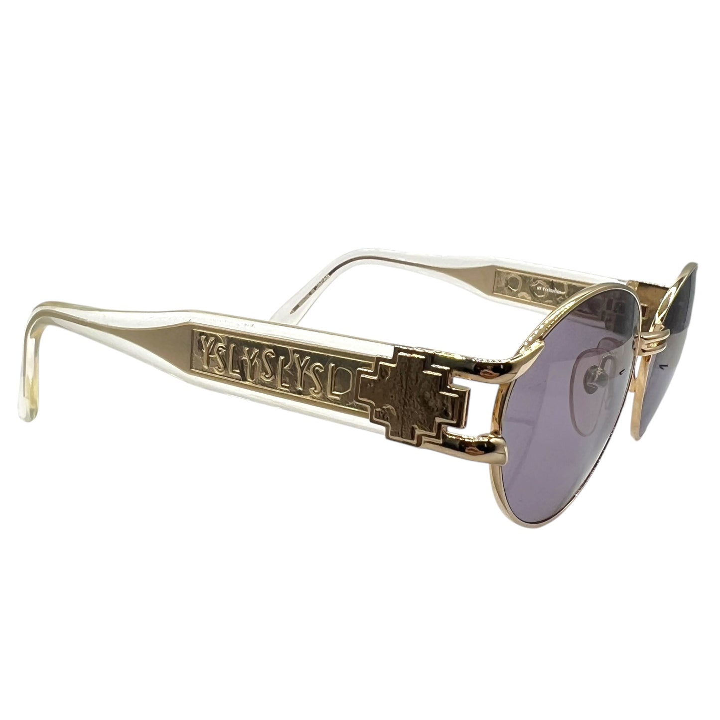 Yves Saint Laurent Gold YSL Logo Oval Sunglasses w/ Case