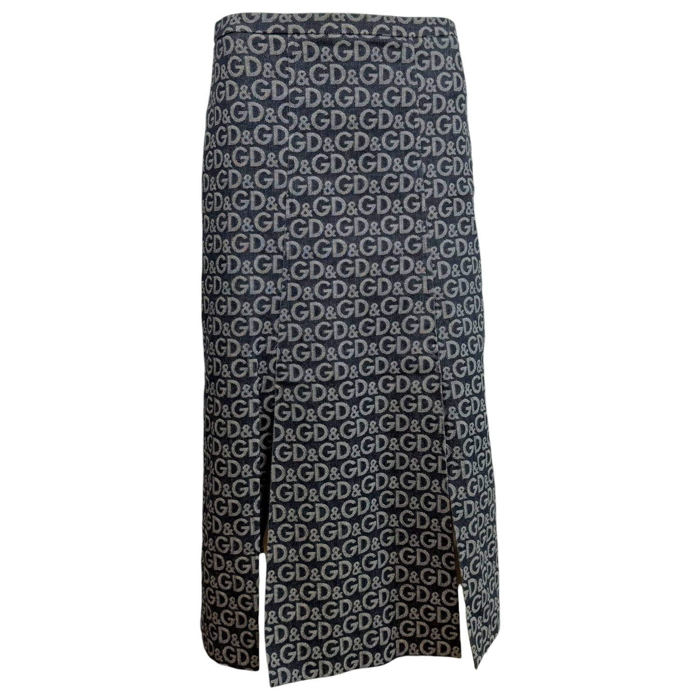 D&G Dolce & Gabbana Logo Print Denim Maxi Skirt
