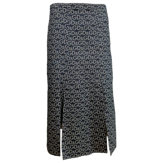 Dolce & Gabbana Logo Print Denim Maxi Skirt