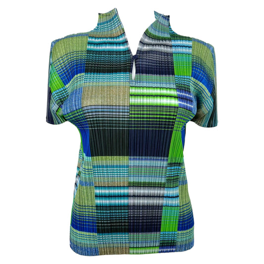 Issey Miyake Pleats Please Multicolor Striped Pleated Blouse