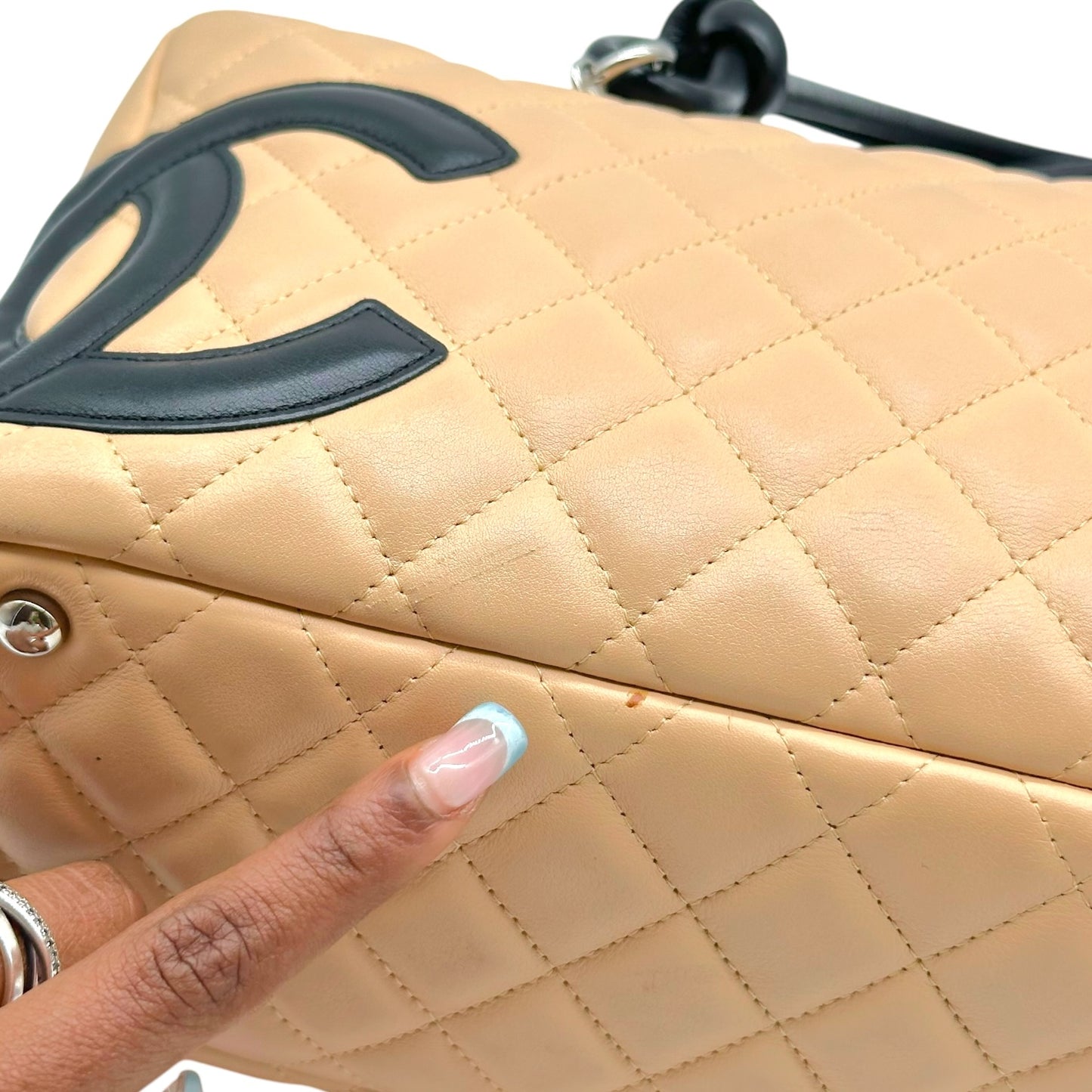 Chanel Bowler Bag Beige Black Matelasse Leather