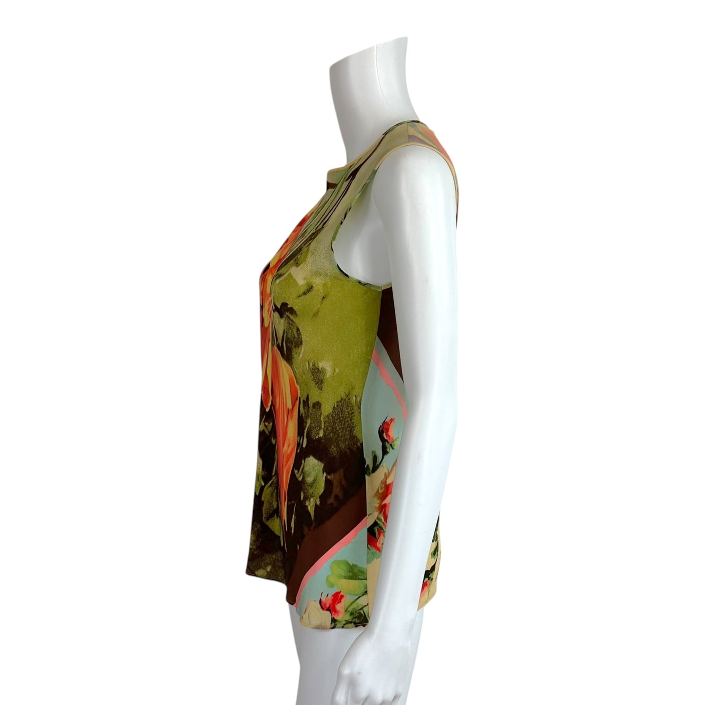 Jean Paul Gaultier S/S 2001 Multicolor Floral Sleeveless Silk Blouse