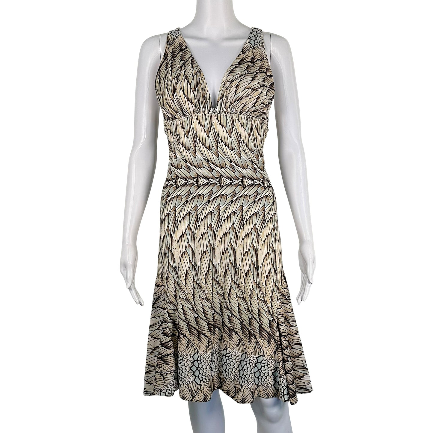 Roberto Cavalli 2006 Blue & Brown Scale Print Midi Dress