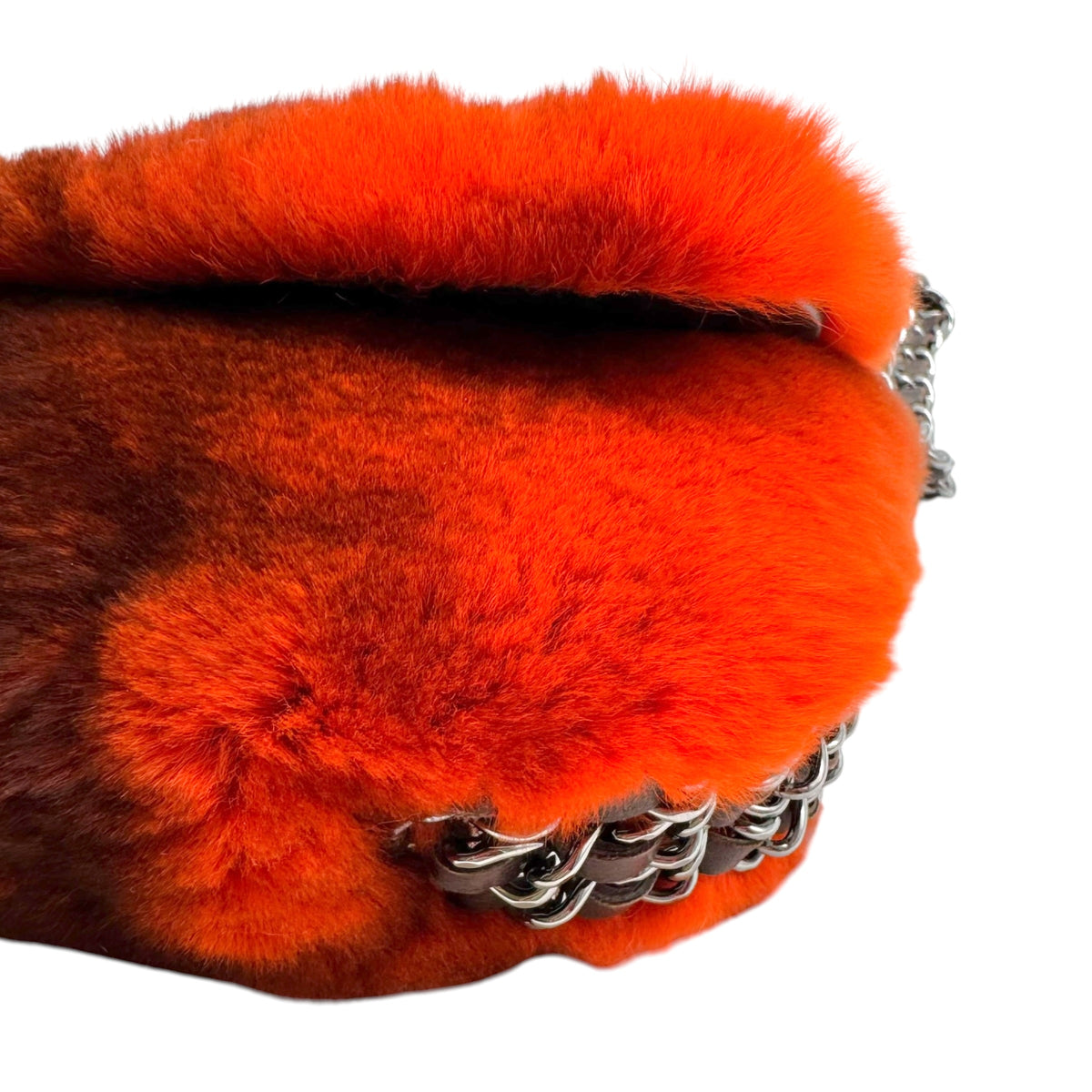Chanel Orange Rabbit Fur Triple Chain Small Flap Bag 2004-05