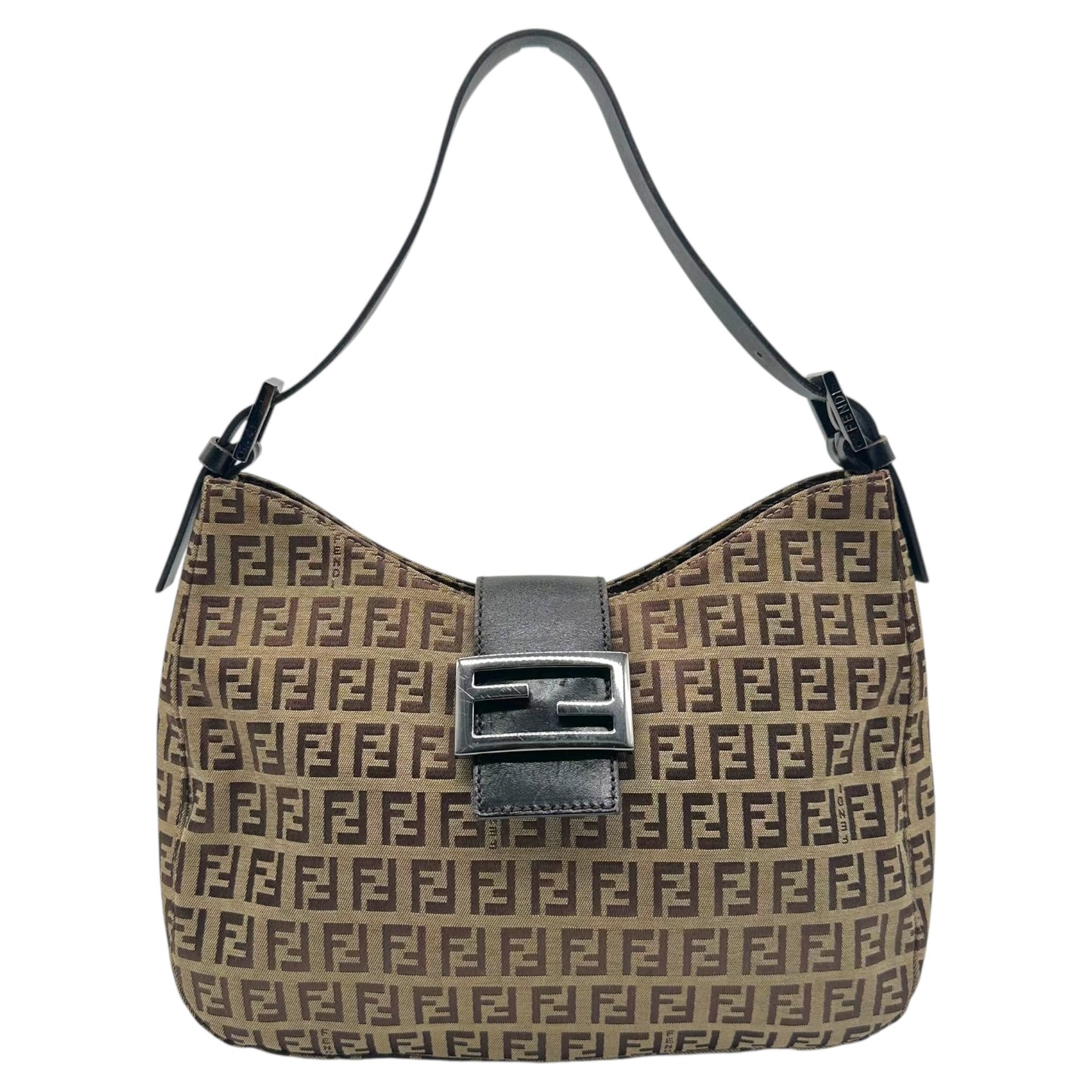 Fendi Tan Zucchino Monogram Shoulder Baguette Bag