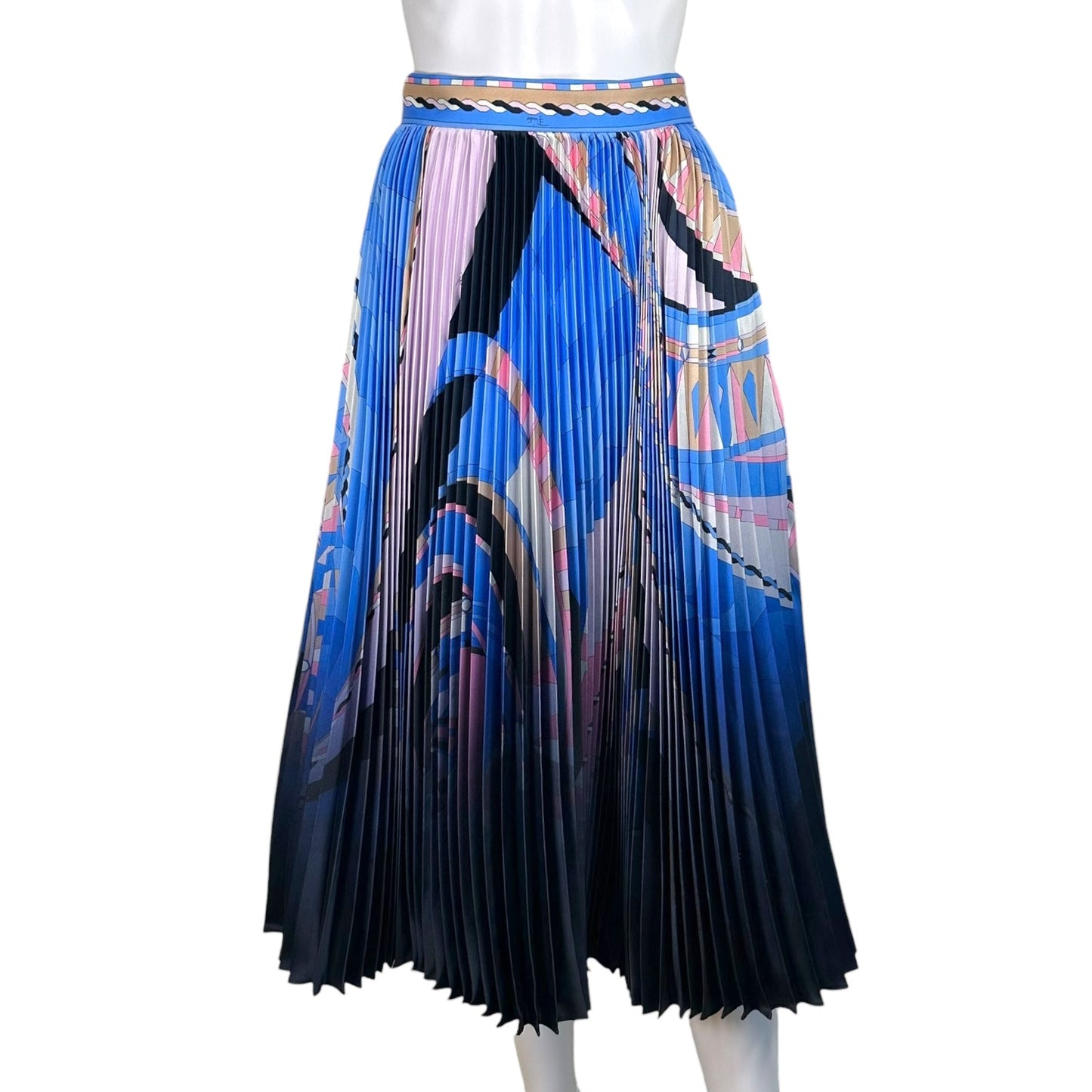 Emilio Pucci Blue Patterned Ombre Pleated Silk Maxi Skirt