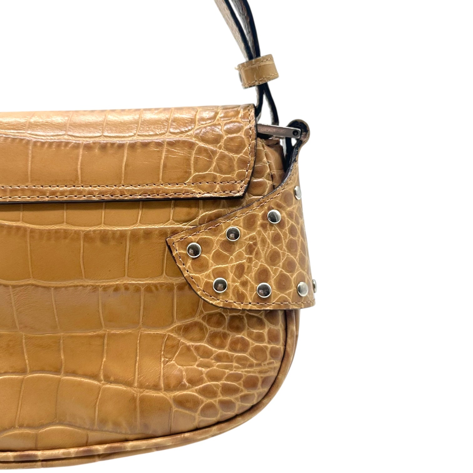Versace Tan Croc Embossed Mini Shoulder Bag