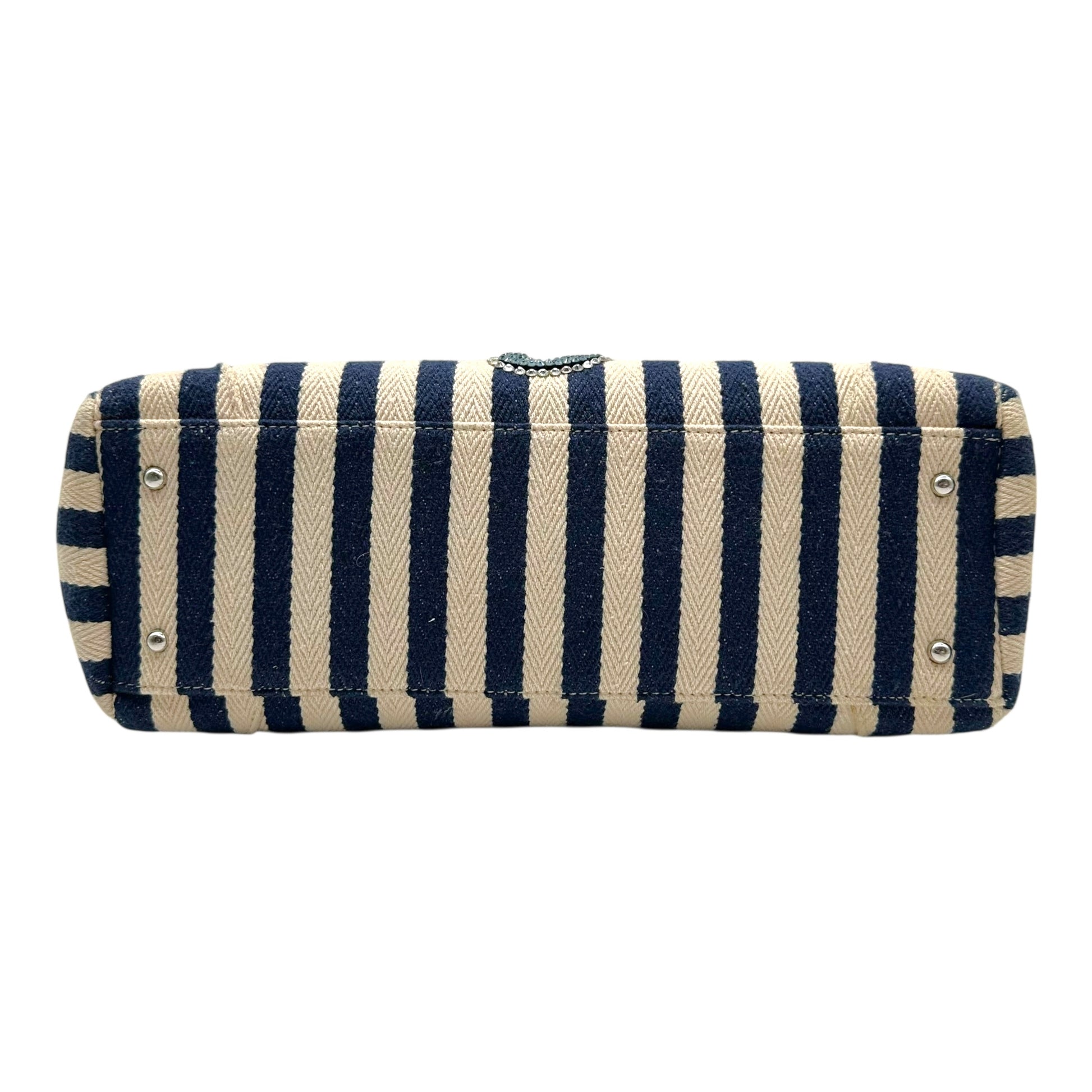 Tsuru Navy Ivory Striped Rhinestone Firkin Bag