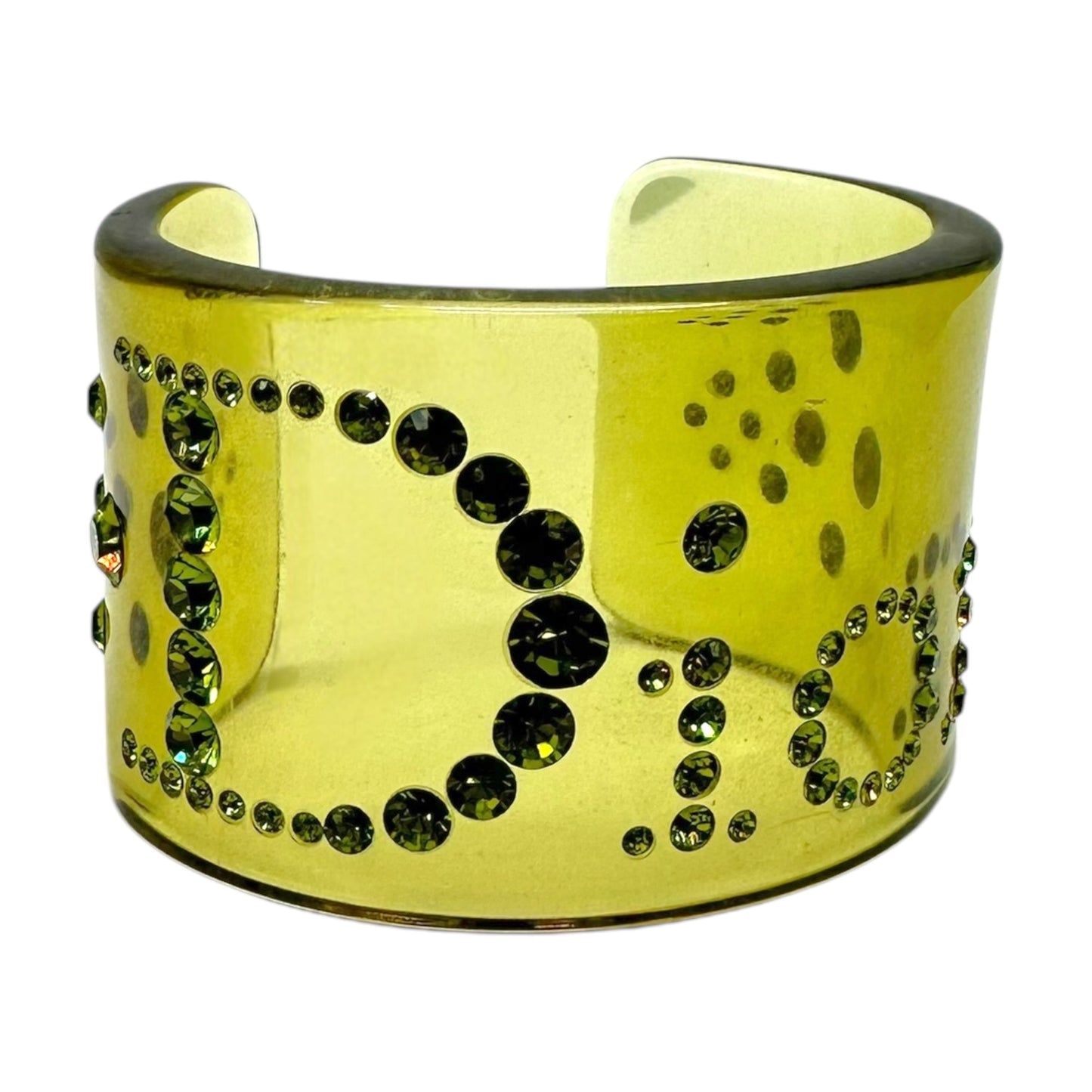 Christian Dior Large Cuff Bangle Bracelet Green Crystal
