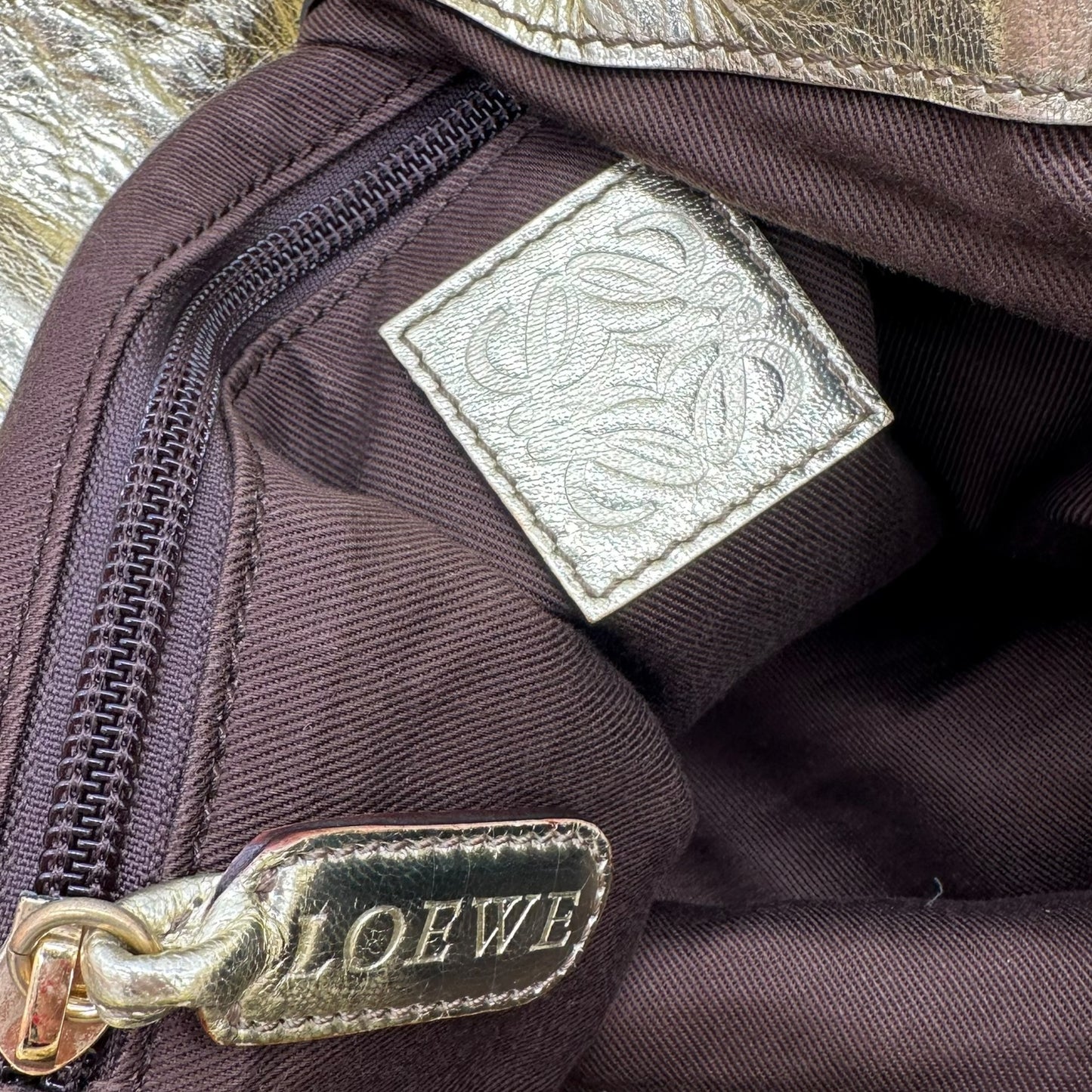 Loewe Gold & Multicolor Anagram Logo Hobo Bag
