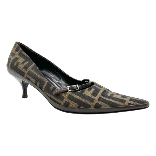 Fendi Brown Zucca Monogram Kitten Heels