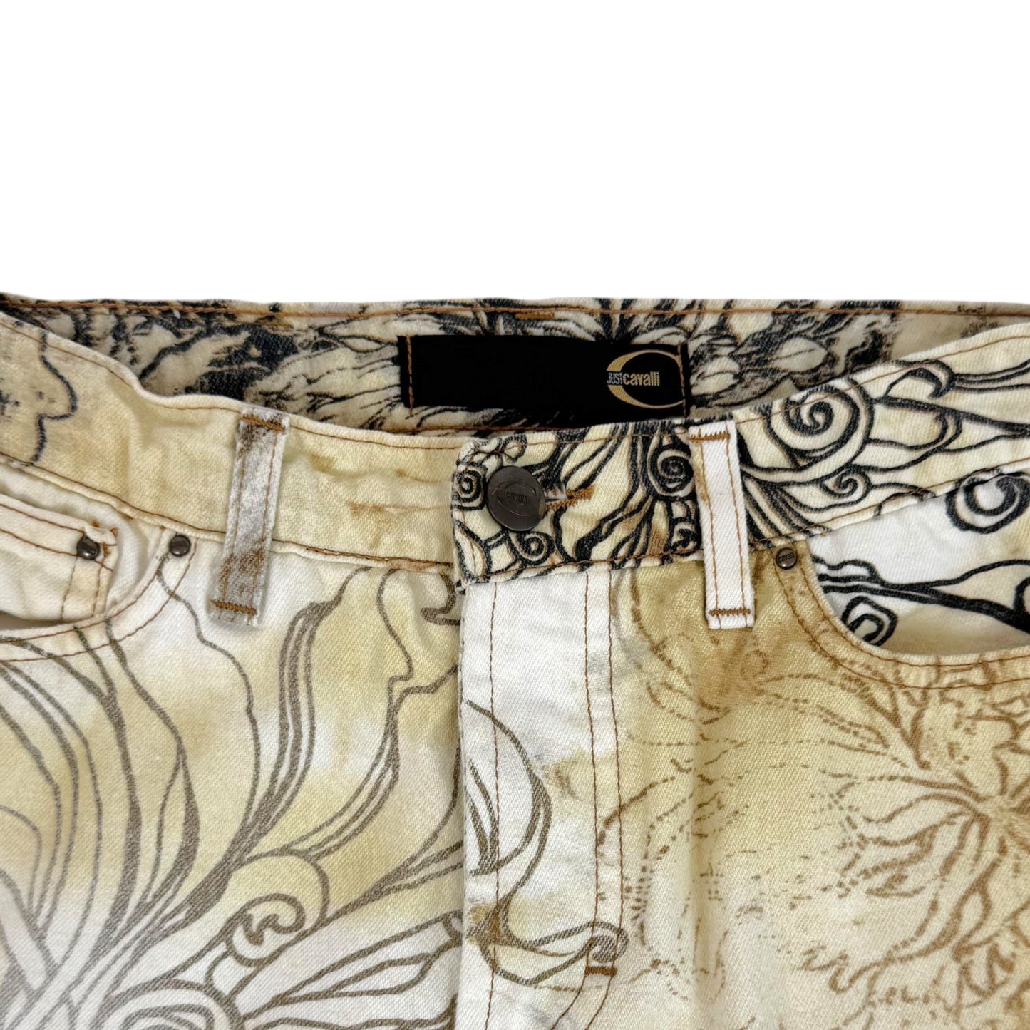 Just Cavalli Roberto Cavalli Beige & Black Floral Printed Jeans & Jacket Set