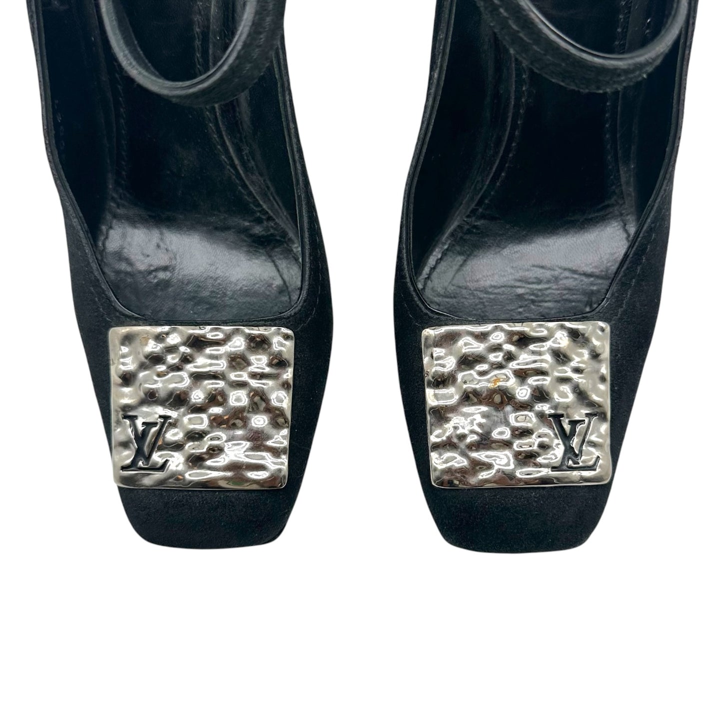 Louis Vuitton Black Suede & Silver Hardware Square Toe Mary Jane Pumps