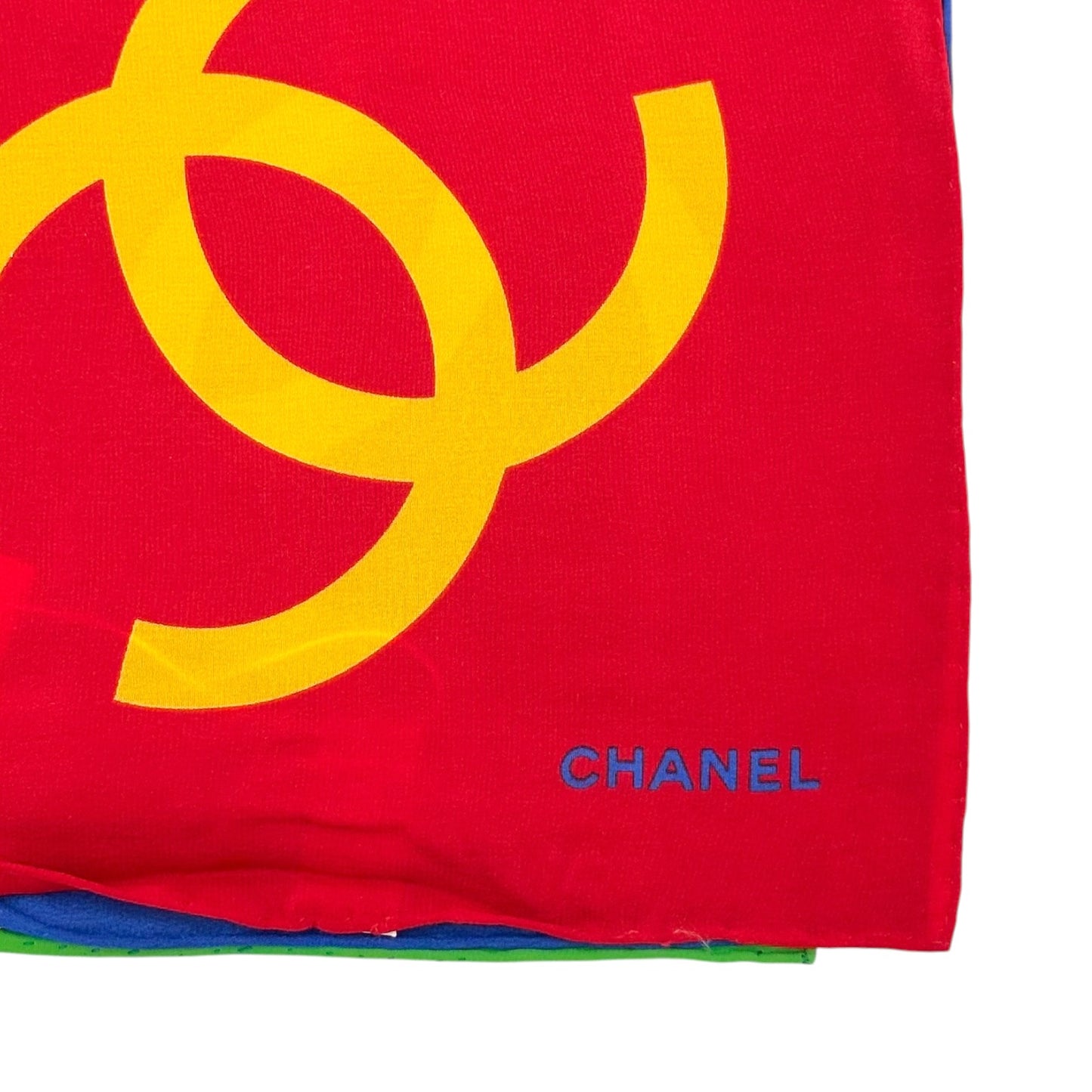 Chanel Large Silk Square Scarf Red Yellow Green Blue