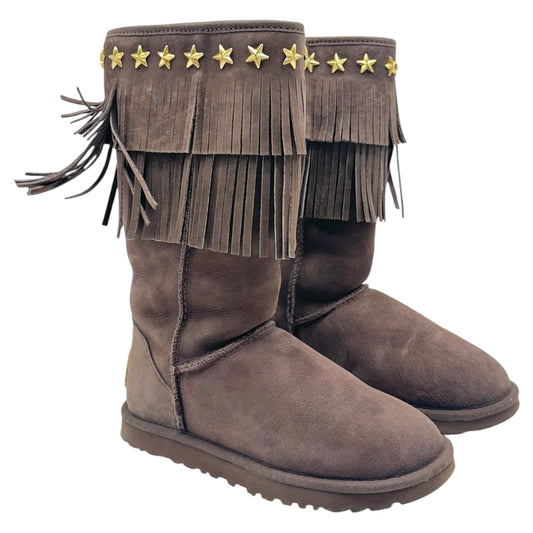 Jimmy Choo x UGG Brown & Gold Studded Fringe Shearling Boots