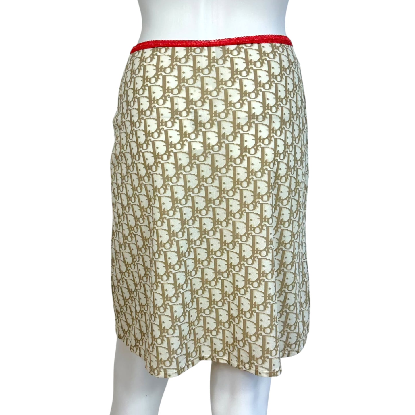 Christian Dior Beige & White Trotter Monogram Mesh Midi Skirt
