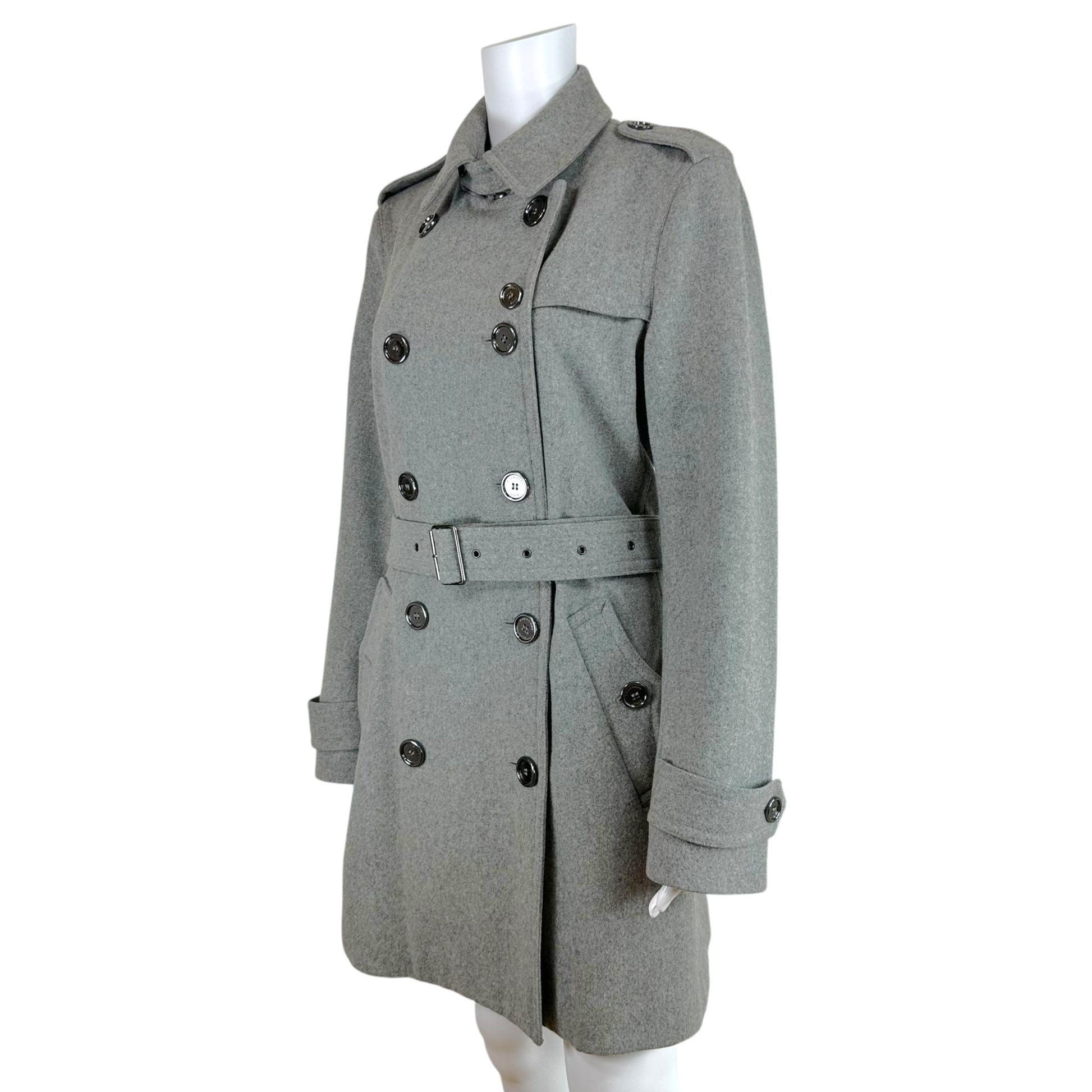 Burberry Gray Wool Trench Coat Double-Breasted Belted