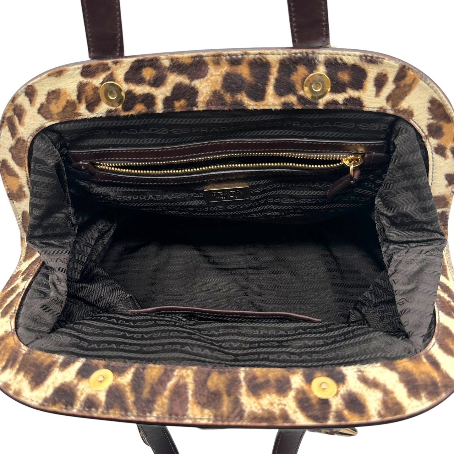 Prada Leopard Print Ponyhair Oversized Bowler Bag