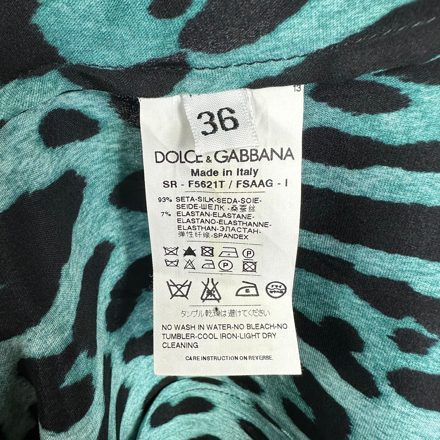 Dolce & Gabbana Turqiouse Blue Leopard Print Silk Blouse