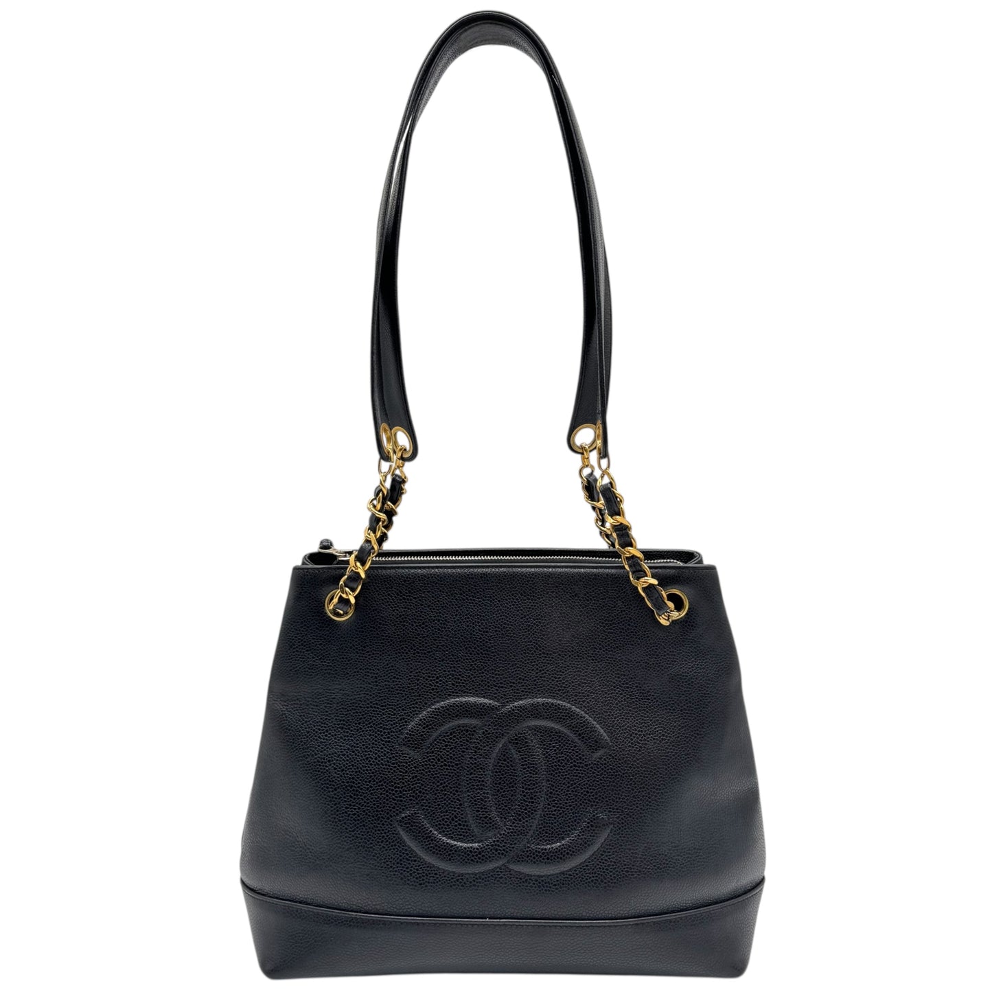 Chanel Black Caviar Leather Big CC Logo Tote Bag 1991-1994 - Outfit Repeater