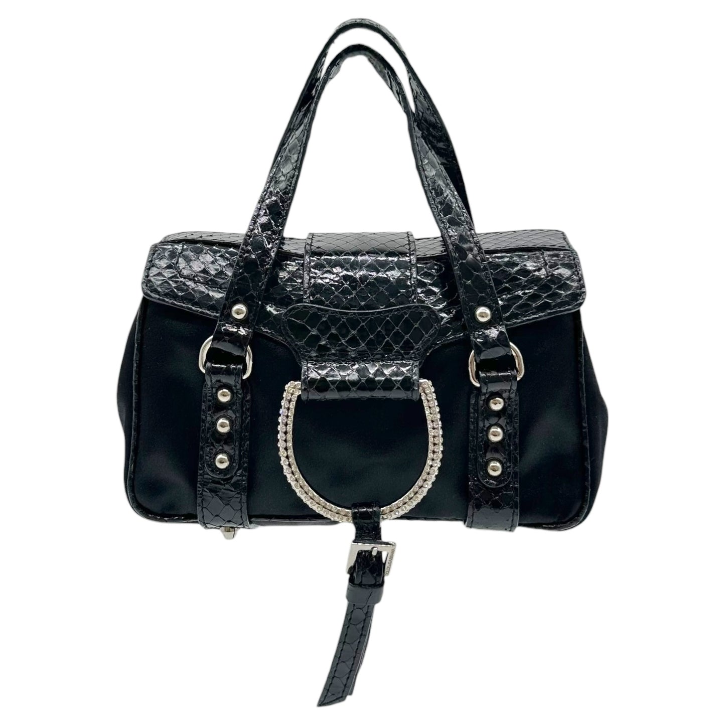 D&G Dolce & Gabbana Black Python & Crystal Embellished Mini Bag