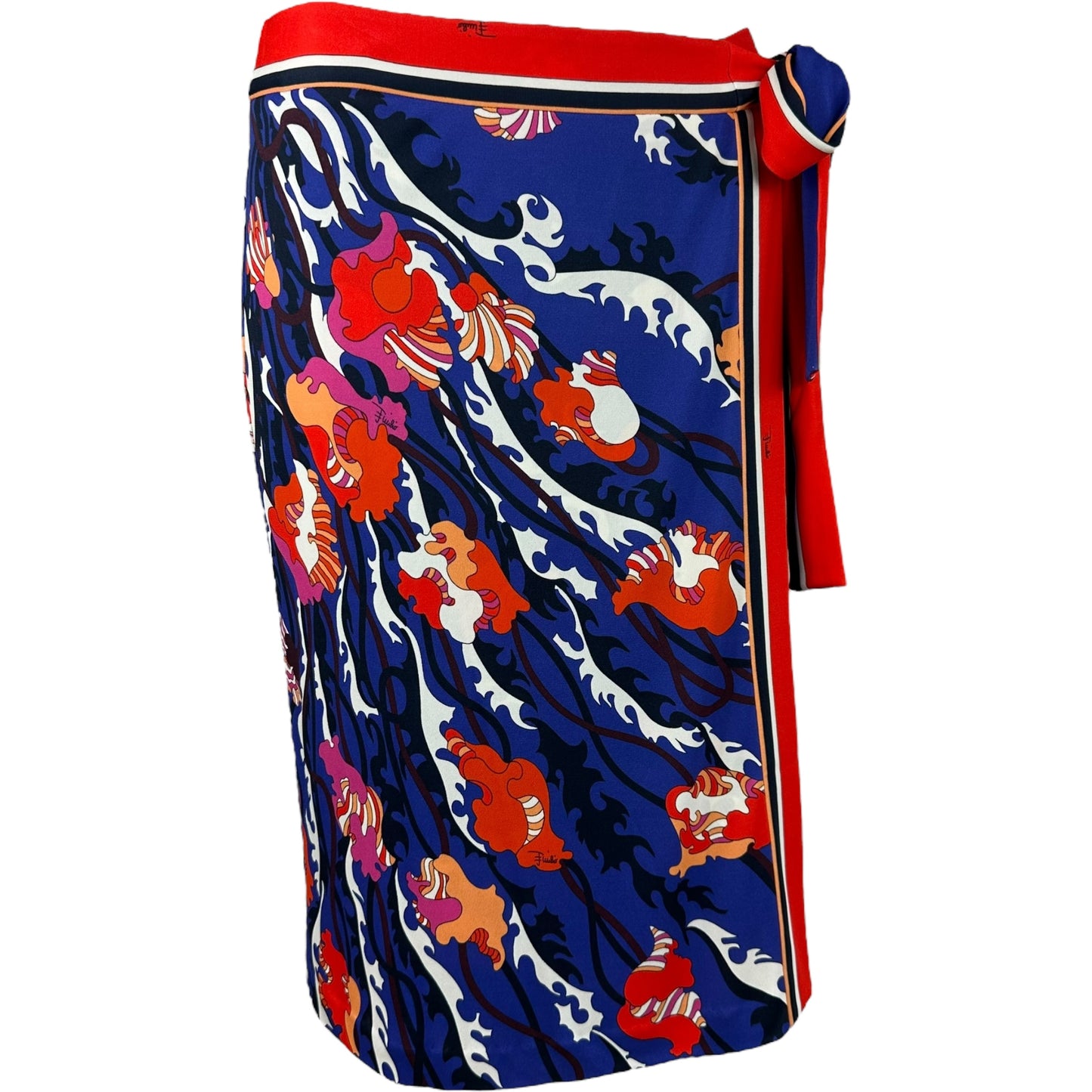 Emilio Pucci Archive Blue & Orange Floral Print Midi Wrap Skirt NEW - Outfit Repeater