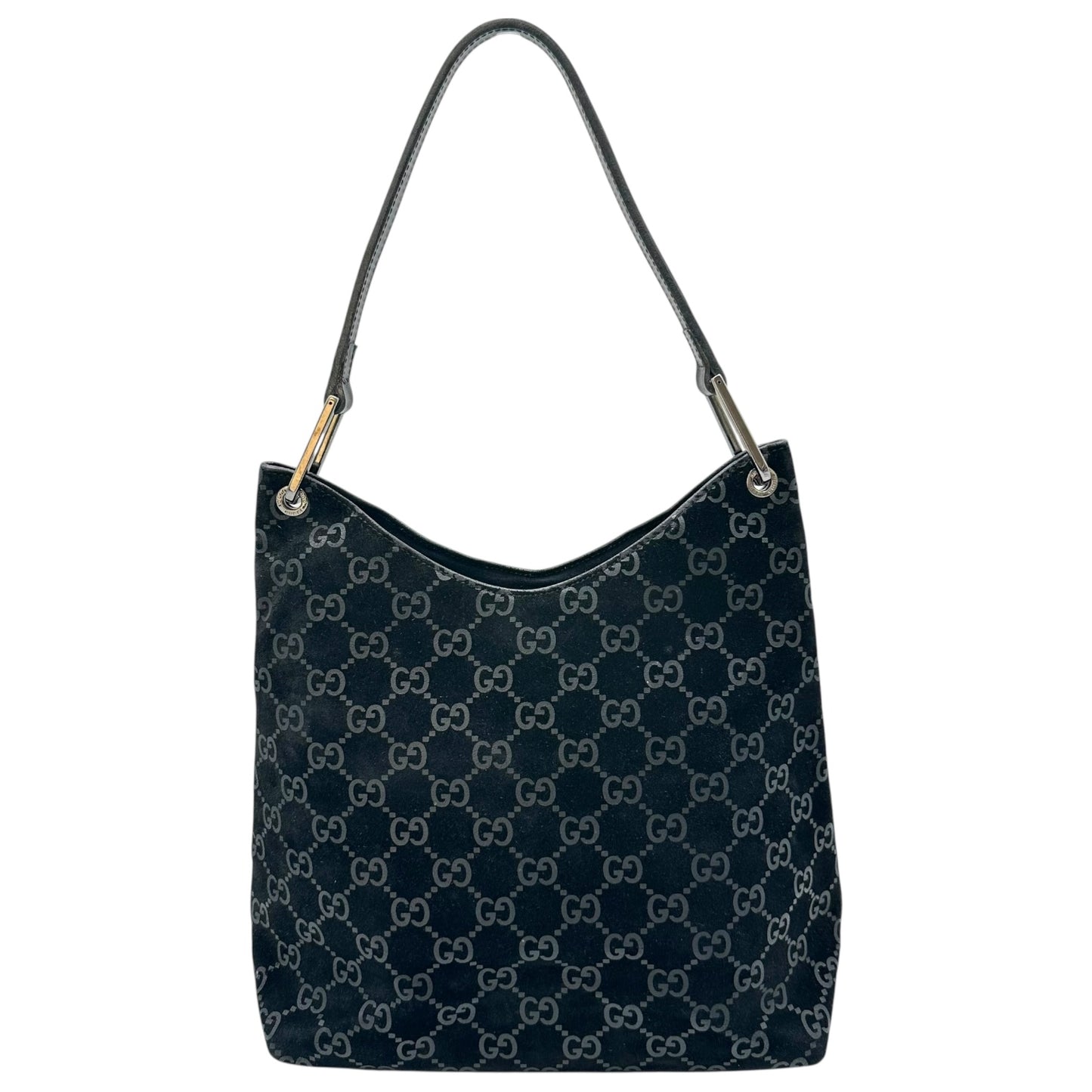 Gucci by Tom Ford Black Embossed Suede Monogram Shoulder Bag