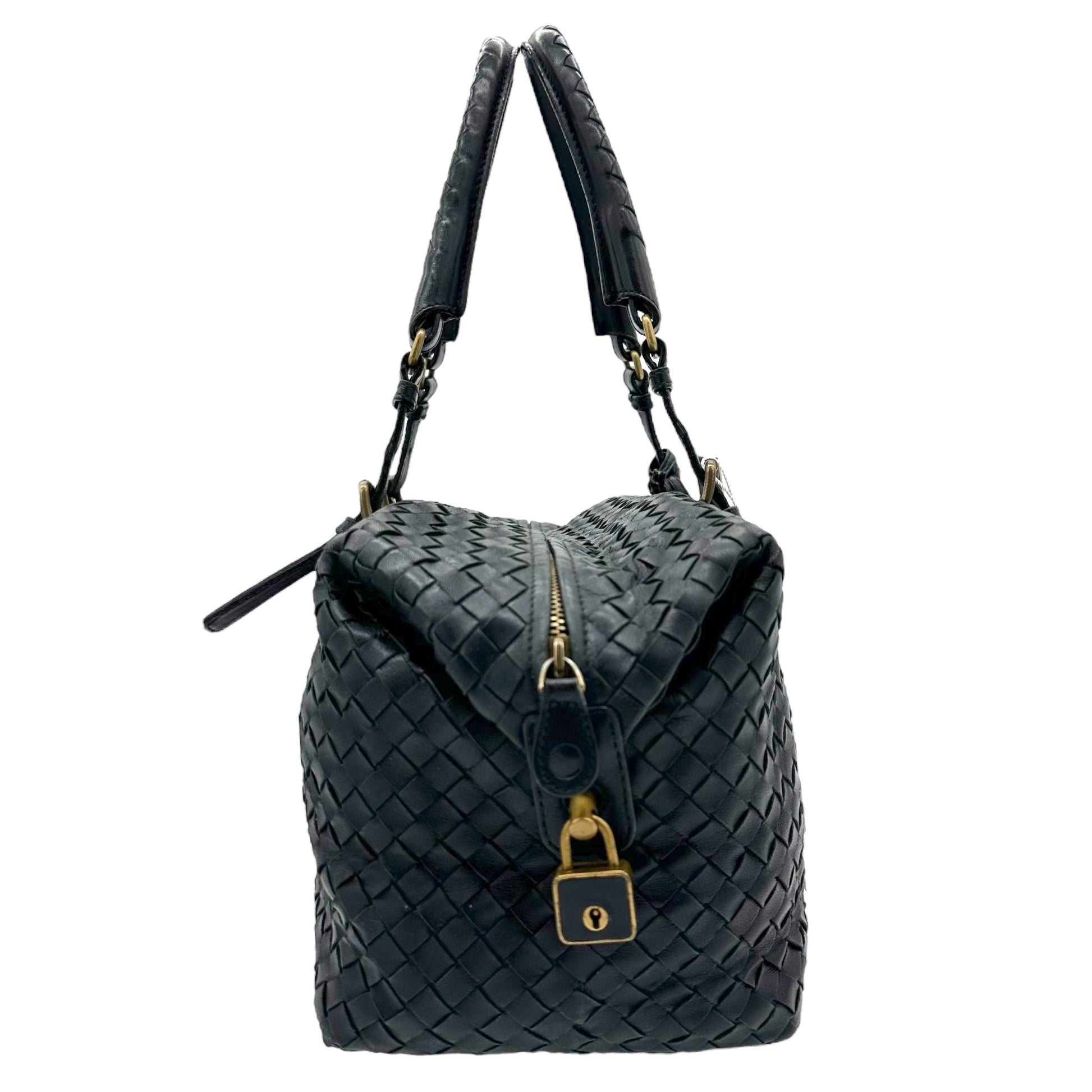 Bottega Veneta Black Leather Woven Boston Bag - Outfit Repeater