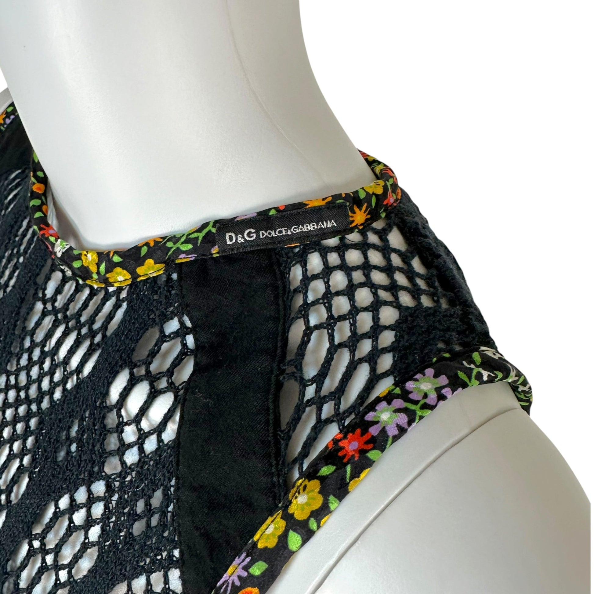 Dolce & Gabbana Black Sheer Crochet Tank Top Floral Trim