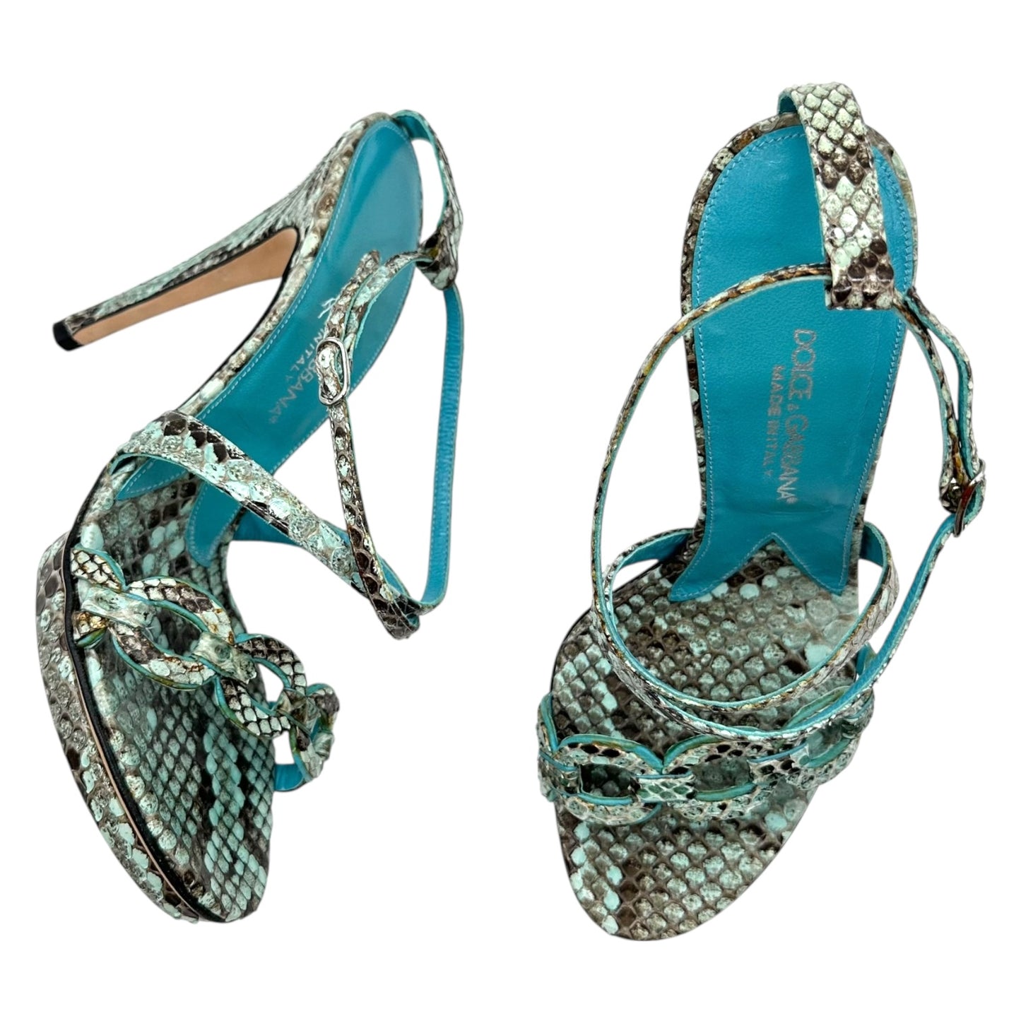Dolce & Gabbana Blue Python Platform Sandal Heels