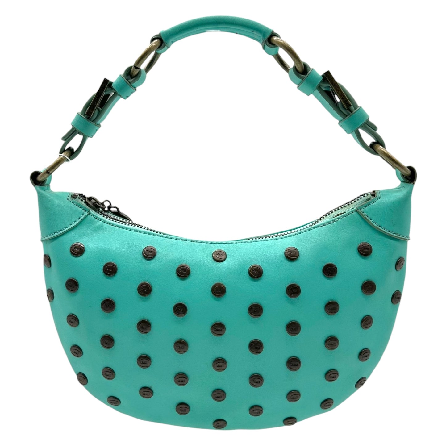 Just Cavalli Roberto Cavalli Teal Blue Studded Shoulder Bag - Outfit Repeater