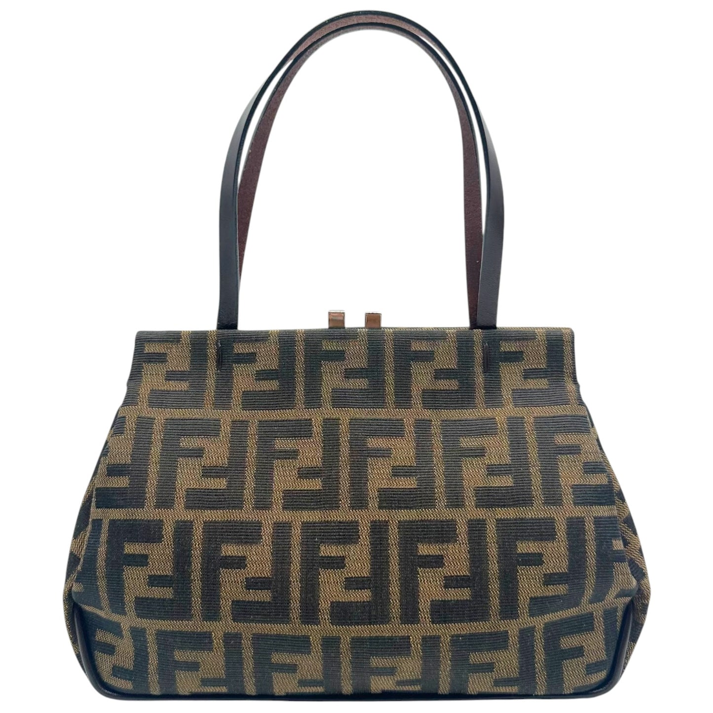 Fendi Kisslock Handbag Brown Black Zucca Monogram
