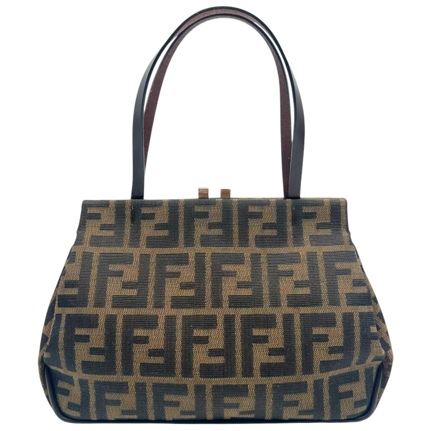 Fendi Kisslock Handbag Brown Black Zucca Monogram