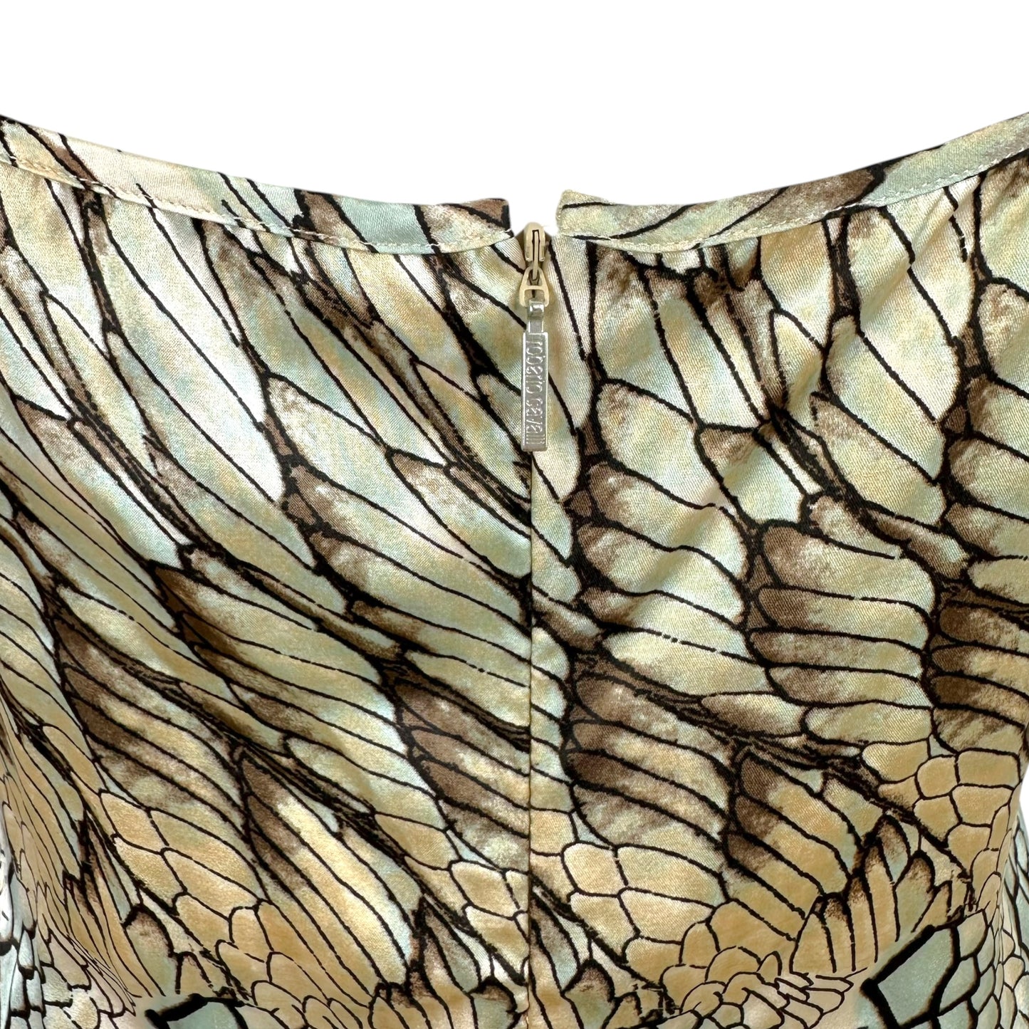 Roberto Cavalli Silk Lace Cami Blue Feather Print