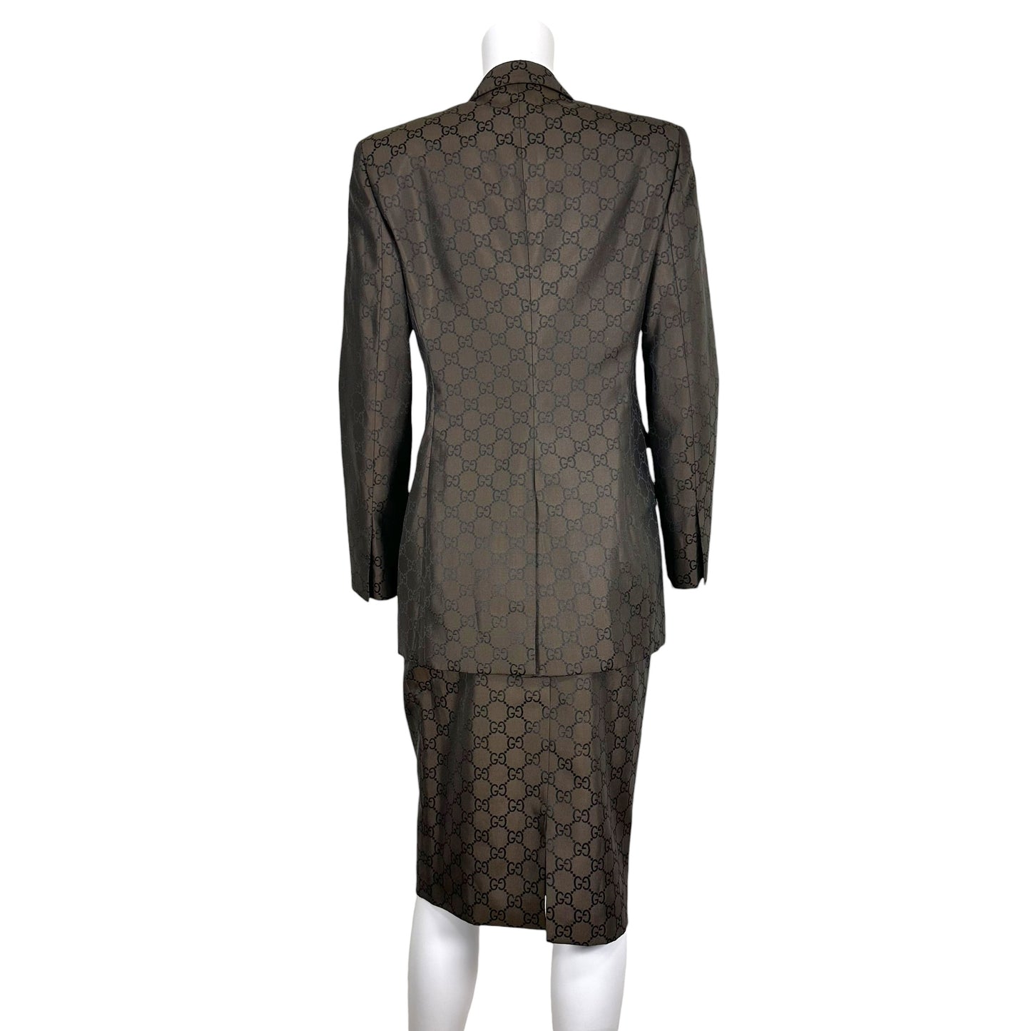 Gucci by Tom Ford 1998 Black & Brown Monogram Blazer & Skirt Set