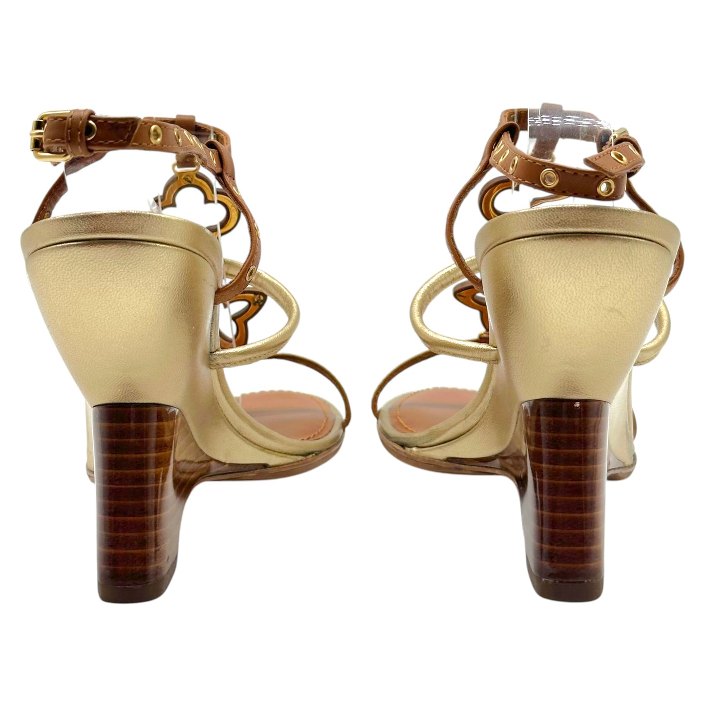 Louis Vuitton Brown & Gold Logo Motif Wooden Wedge Heel Sandals