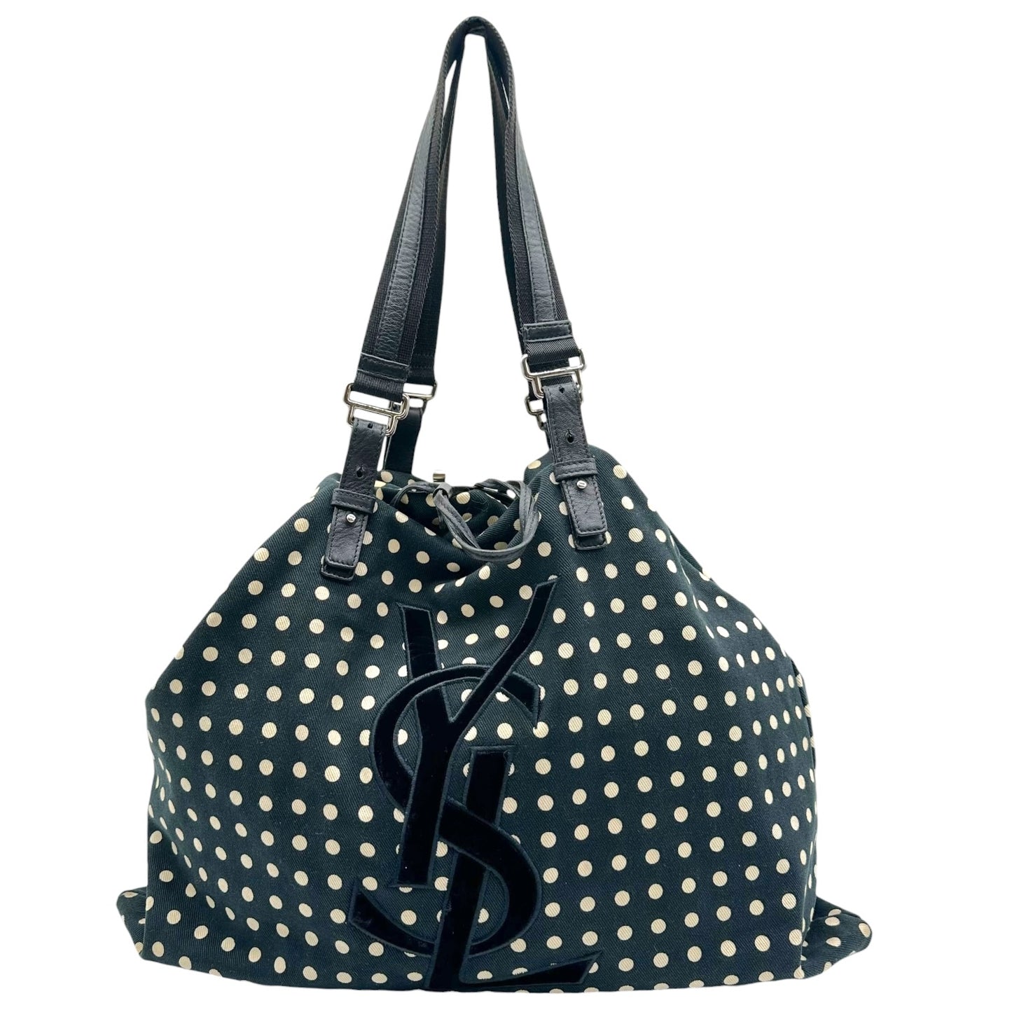 Yves Saint Laurent Black White Polkadot Tote Bag