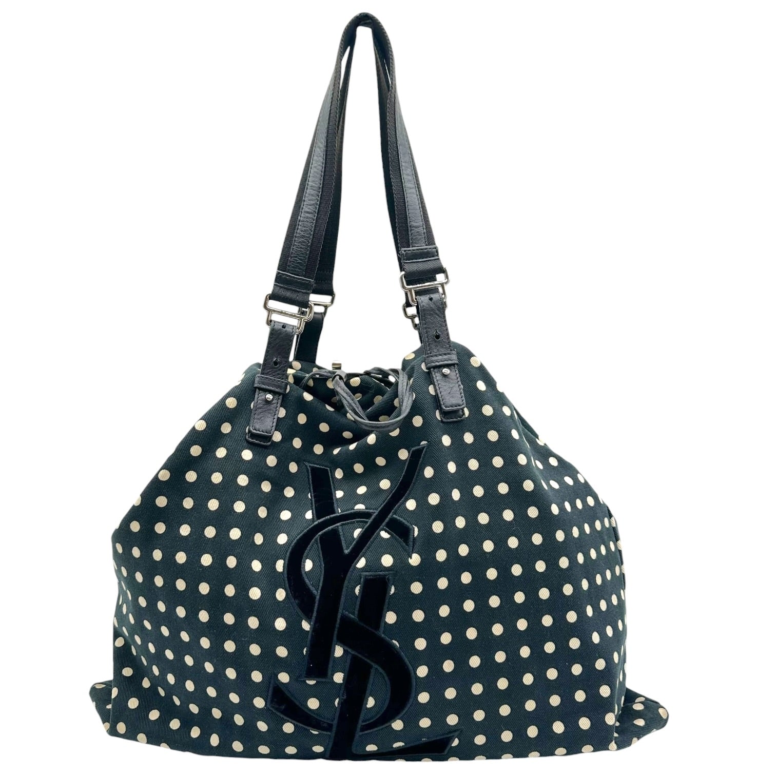 Yves Saint Laurent Black White Polkadot Tote Bag