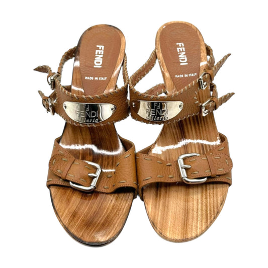 Fendi Selleria Wooden Sandal Heels