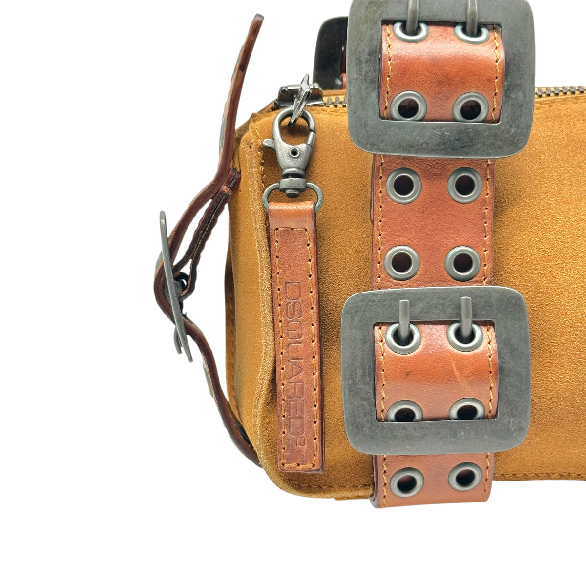 Dsquared2 Brown Suede & Leather Belt Buckle Mini Bag
