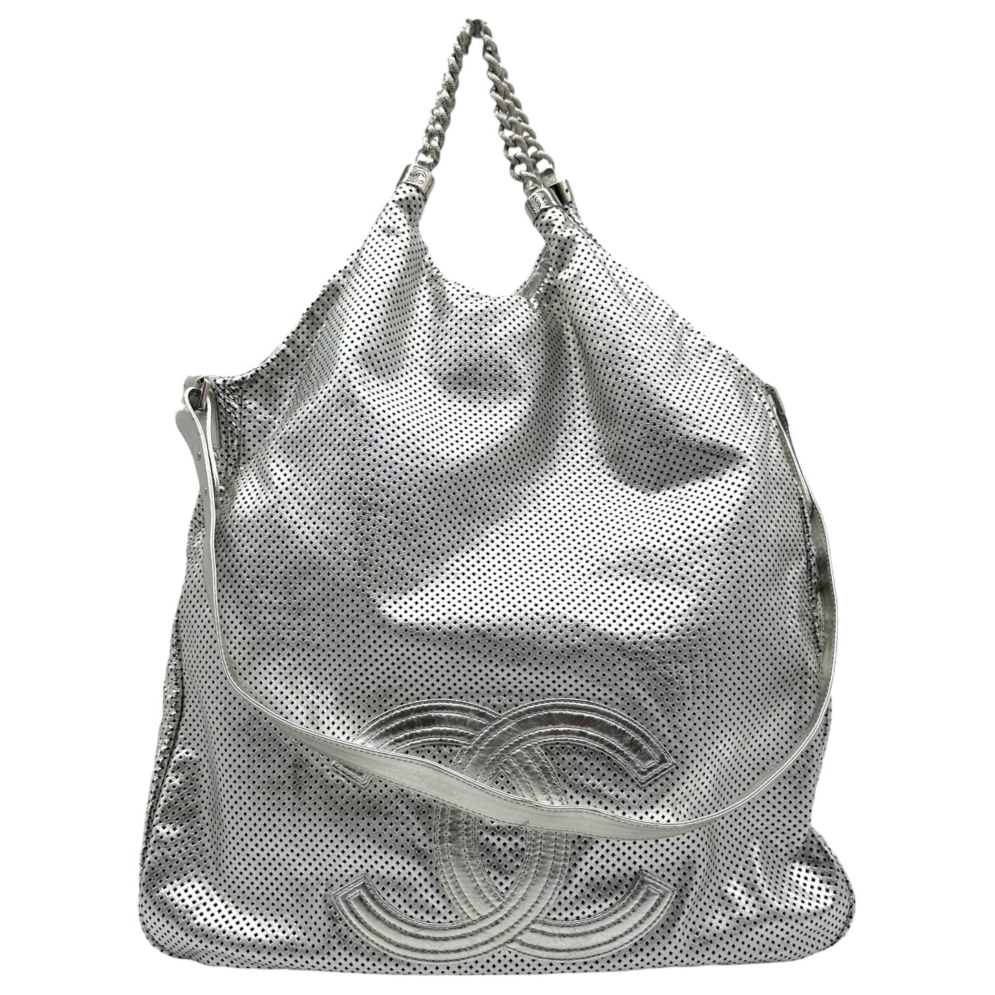 Chanel Rodeo Drive Silver Perforated Leather 2-Way Hobo Bag 2008-09