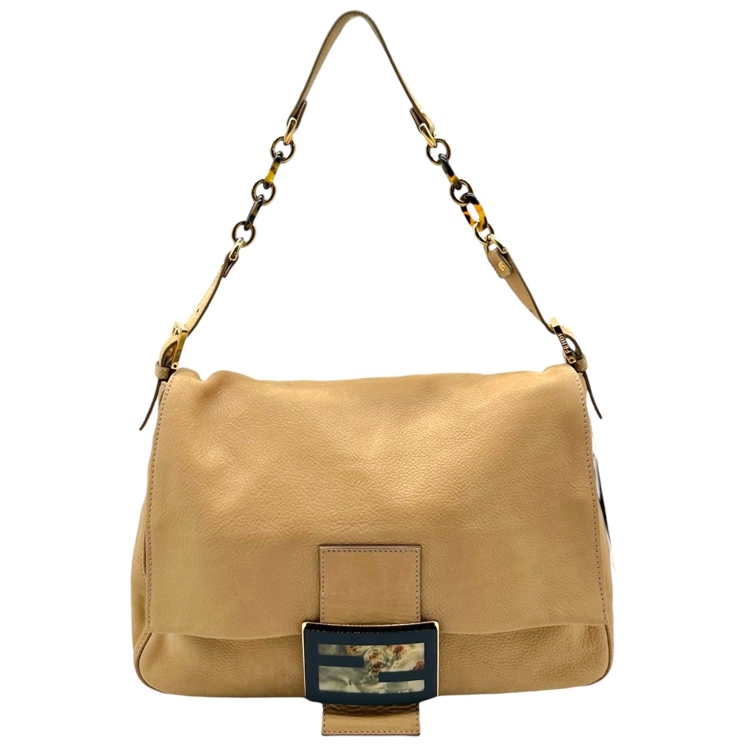 Fendi XL Mama Baguette Bag Tan Nubuck Burlwood Accent